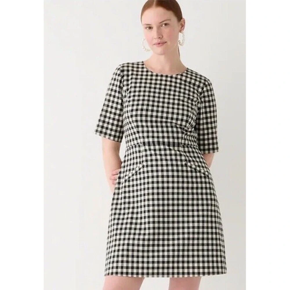 J. Crew Mini Dress 0 Gingham Bi Stretch Wool Blend Tollegno 1900 BP598